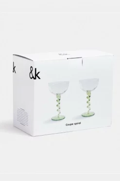 &klevering Set Of 2 Green Spiral Coupe Glasses