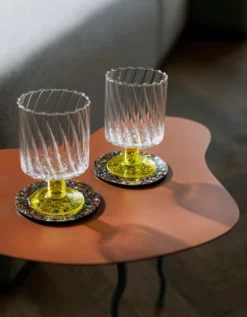 &klevering Set Of Two Yellow Stemmed Swirl Glasses