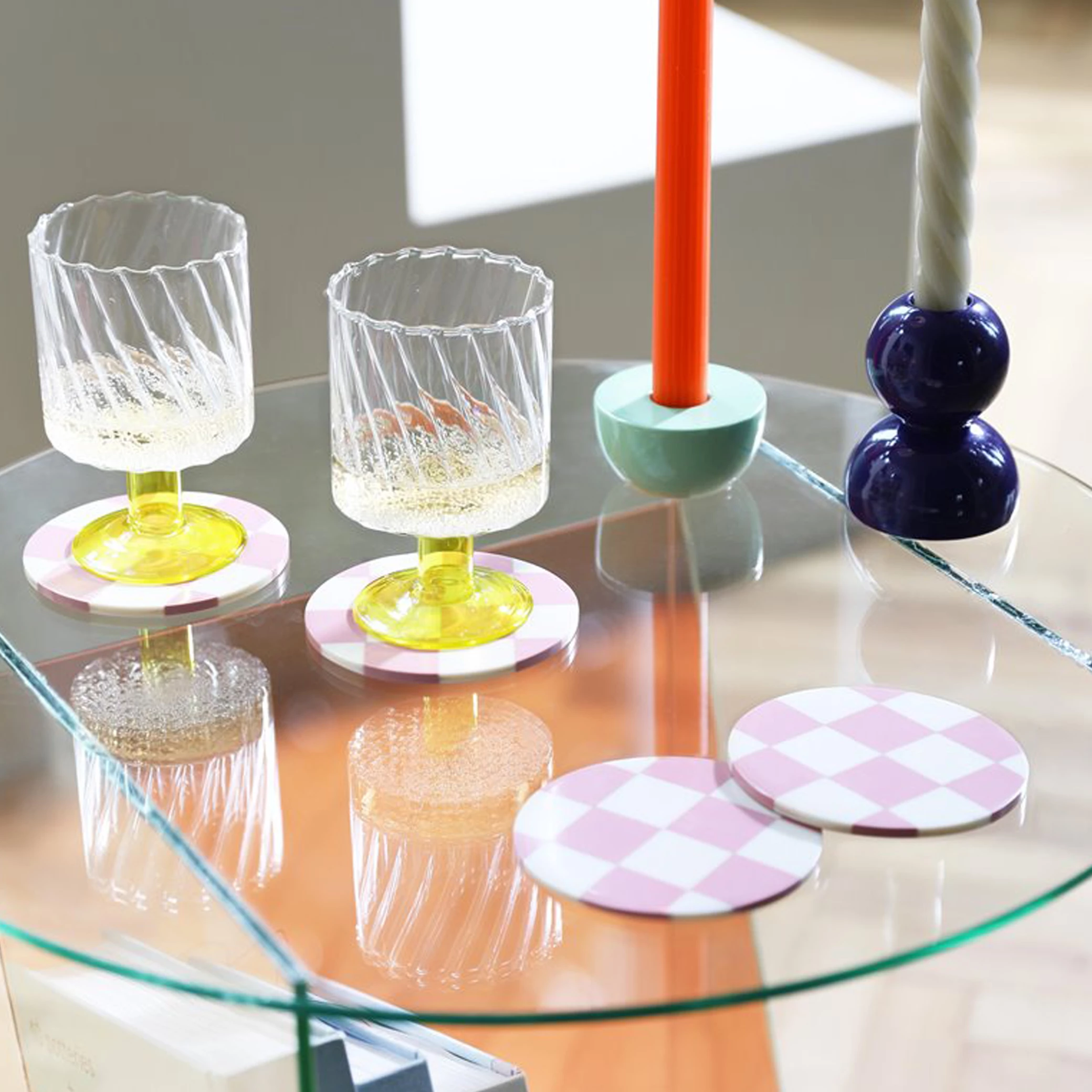 &klevering Set Of 4 Pink Check Coasters 4 &klevering Set Of 4 Pink Check Coasters