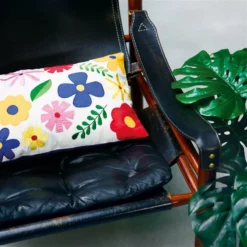 &klevering 30x50cm Cotton Embroided Flower Cushion