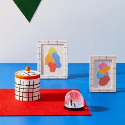 &klevering Ceramic Checks Rectangle Photo Frame Natural-Blue