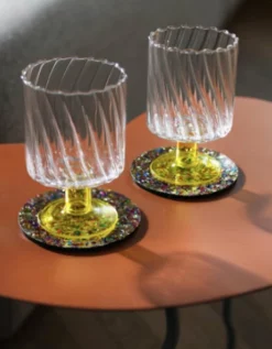 &klevering Set Of Two Yellow Stemmed Swirl Glasses