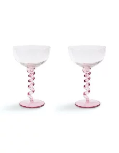 &klevering Set of Two Pink Spiral Stem Wine Glasses