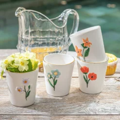 &klevering Set of 4 Hand Painted Dolomite Flower Tumblers