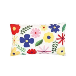 &klevering 30x50cm Cotton Embroided Flower Cushion