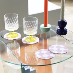 &klevering Check Coasters in Pink (Set of 4)