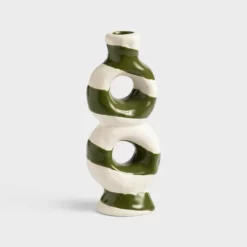 &klevering Loop Stripe Green Stoneware Candleholder