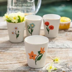 &klevering Set of 4 Hand Painted Dolomite Flower Tumblers