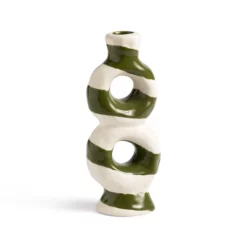 &klevering Loop Stripe Green Stoneware Candleholder