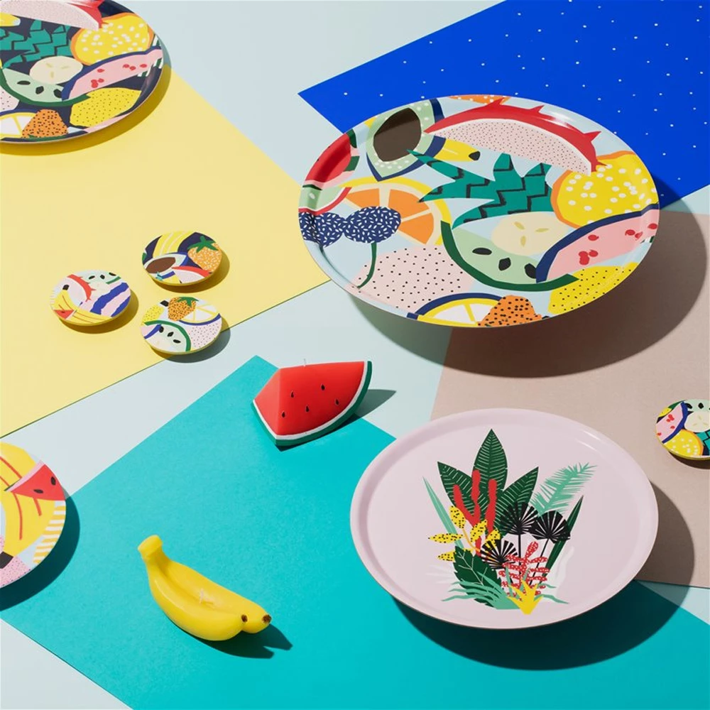 &klevering Black Fruit Bamboo Wood Round Tray 4 &klevering Black Fruit Bamboo Wood Round Tray